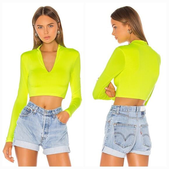 Superdown Nicky Zip Crop Top in Neon Yellow Small - Picture 1 of 10
